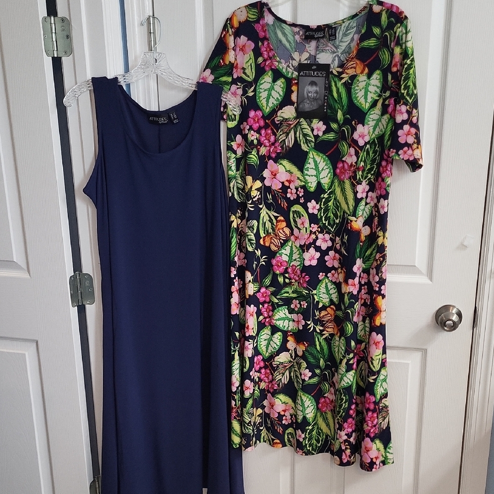 Floral Print Dress & Navy Sleeveless Dress Set, Attitudes by Renee